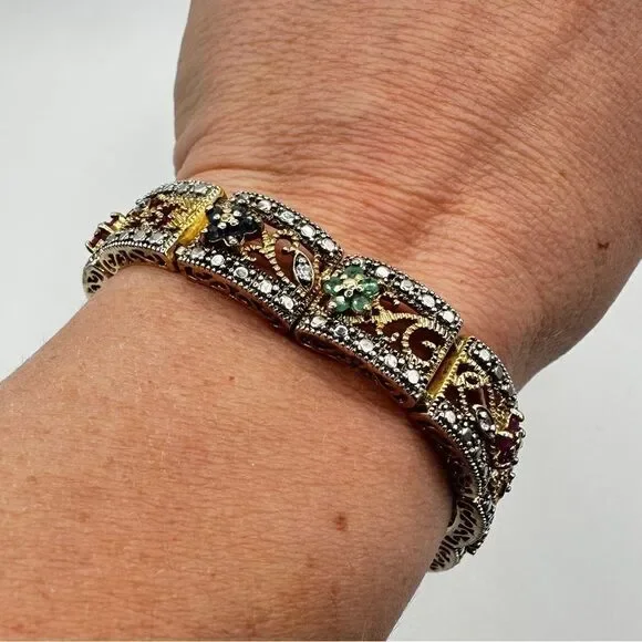7.25" AMAZING 14k over 925, ruby, sapphire, emerald and diamond bracelet! - Picture 5 of 10